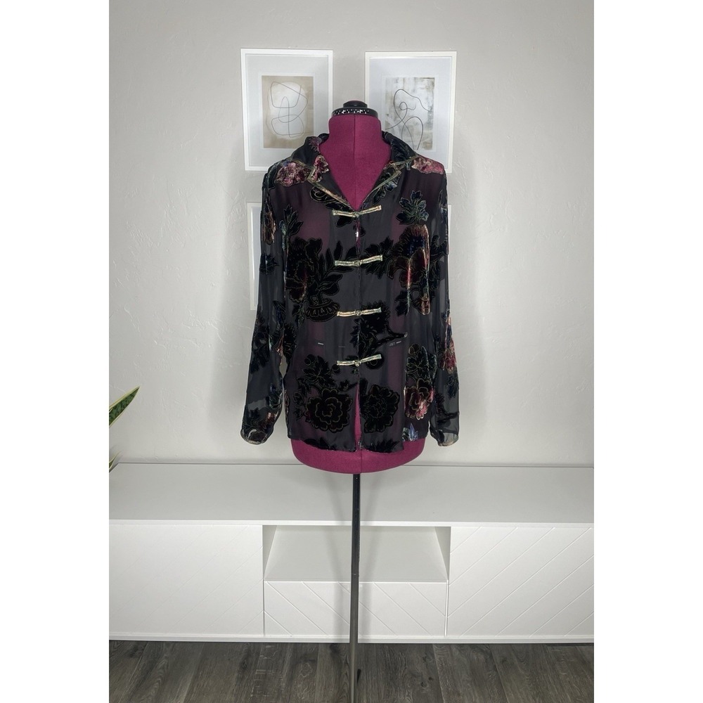Citron Santa Monica Women's Top Medium Burnout Silk Blend Velvet Floral